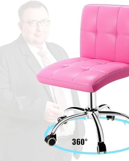 360° Office Desk Chair,PU Adjustable Rolling Task Chair with Backrest for Barber,Office,Home, Computer,360° Swivel,Armless (pink) - LeafyLoom