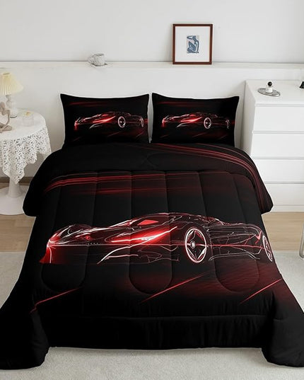 Feelyou Red Race Car Bedding Set Full Size for Kids Boys Extreme Sport Games Comforter Set Teens Toddler Fast and Furious Duvet Set Cool Modern Quilt Set 3Pcs - LeafyLoom