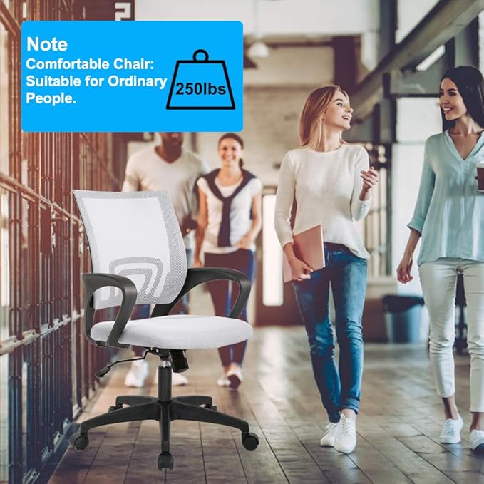 Home Office Chair Ergonomic Desk Chair Mesh Computer Chair with Lumbar Support Armrest Executive Rolling Swivel Adjustable Mid Back Task Chair for Women Adults (White) - LeafyLoom