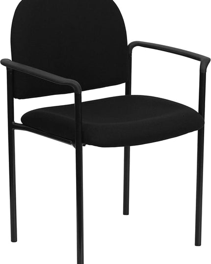 Flash Furniture Tiffany Side Reception Chair with Armrests, Stackable Fabric Waiting Room Chair for Commercial or Residential Use, Black - LeafyLoom