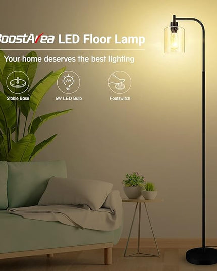 BoostArea Modern Floor Lamp with Seeded Glass Shade, 65 Inches Tall, Energy Efficient, LED Bulb Included, Easy Assembly and Use - LeafyLoom