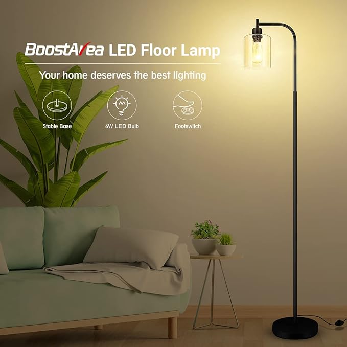 BoostArea Modern Floor Lamp with Seeded Glass Shade, 65 Inches Tall, Energy Efficient, LED Bulb Included, Easy Assembly and Use - LeafyLoom