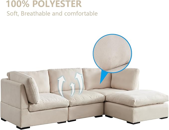 Cloud Modular Sectional Sofa, Comfort 60% Down Filled L Shaped Sleeper Sofa Couch Bed with Movable Ottoman for Living Room, Minimalist Wide Deep Seat Convertible Corner Sofa&Couches for Office - LeafyLoom