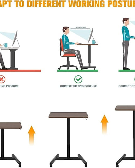 28-Inch Height Adjustable Laptop Desk, Sit-to-Stand Desk with Lockable Wheels, Rolling Standing Mobile Desk Cart for Home Office Classroom (Coffee) - LeafyLoom