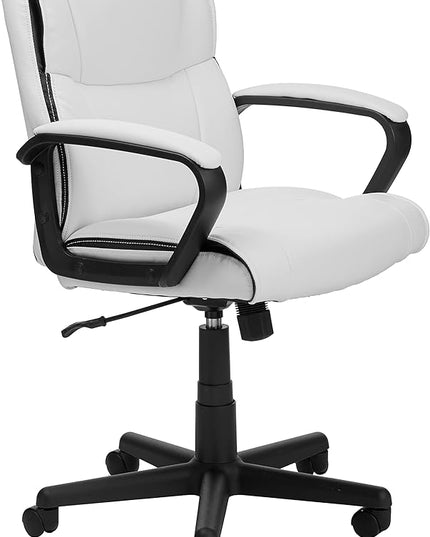 Amazon Basics Office Computer Task Desk Chair with Padded Armrests, Mid-Back, Adjustable, 360 Swivel, Rolling, 275 Pound Capacity, 24.2"D x 24"W x 38.6"H, BIFMA Certified, White Faux Leather - LeafyLoom