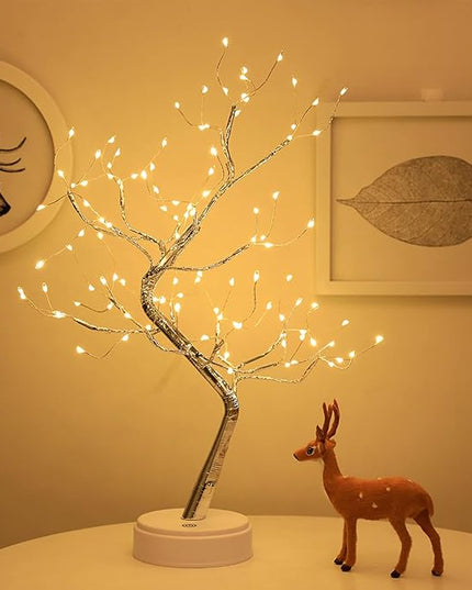 MYSNKU DIY Led Desk Tree Lamp, Desk Table Decor 36 Pearl LED Lights for Home,Bedroom, Indoor,Wedding Party,Decoration Touch Switch Battery Powered or USB Adapter (Art Deco) - LeafyLoom