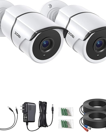 ZOSI 2 Pack 1080P Home Security Cameras with Audio Recording,Built-in Microphone,1920TVL 2.0MP HD-TVI Surveillance Cameras with 120ft IR Night Vision,Waterproof Surveillance Bullet Camera System ZOSI