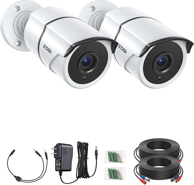 ZOSI 2 Pack 1080P Home Security Cameras with Audio Recording,Built-in Microphone,1920TVL 2.0MP HD-TVI Surveillance Cameras with 120ft IR Night Vision,Waterproof Surveillance Bullet Camera System ZOSI