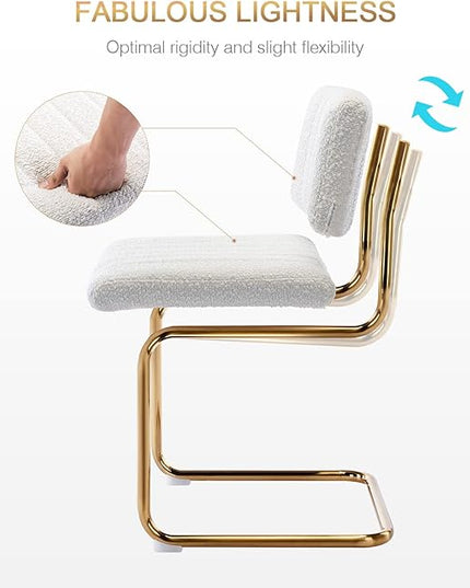 Zesthouse Mid Century Dining Chairs Set of 4, White Boucle Dining Room Chairs with Gold Legs, Upholstered Armless Accent Chairs Side Chairs for Living Room - LeafyLoom