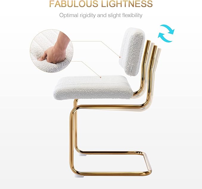 Zesthouse Mid Century Dining Chairs Set of 4, White Boucle Dining Room Chairs with Gold Legs, Upholstered Armless Accent Chairs Side Chairs for Living Room - LeafyLoom
