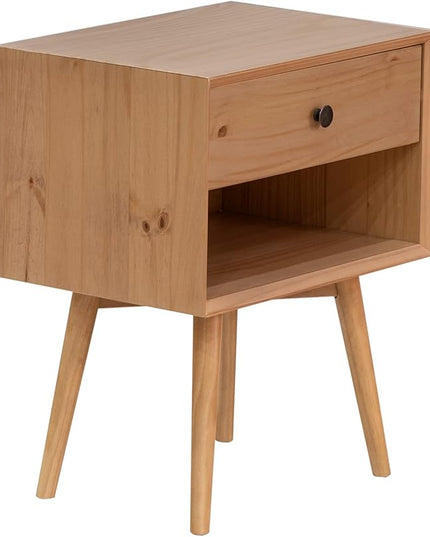 Walker Edison Mid Century Modern 1 Nightstand Bedroom Storage Drawer and Shelf Bedside End Table, 24 Inch, Natural Pine - LeafyLoom