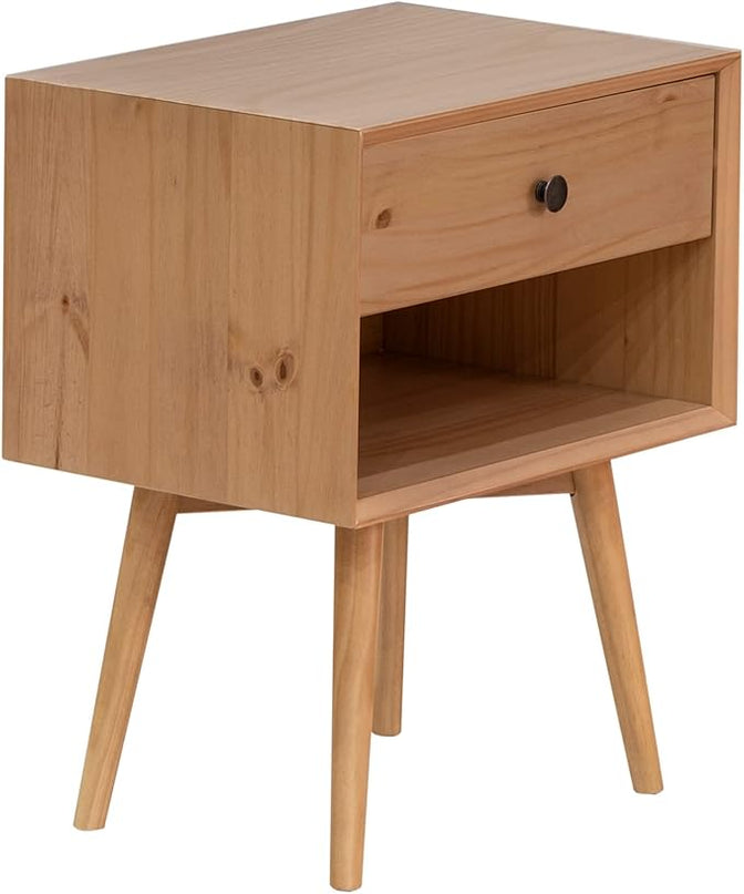 Walker Edison Mid Century Modern 1 Nightstand Bedroom Storage Drawer and Shelf Bedside End Table, 24 Inch, Natural Pine - LeafyLoom