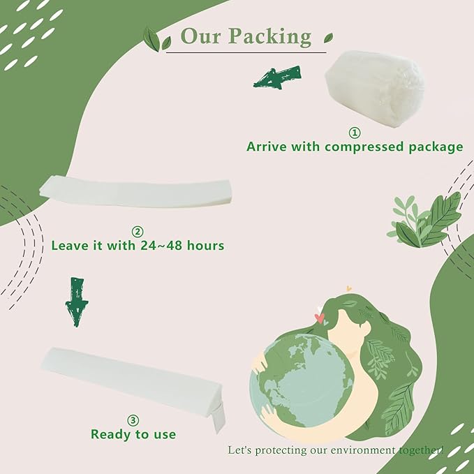 Bed Wedge Pillow for Headboard, Bed Gap Filler King of Headboard Pillow, Mattress Gap Filler Made with Triangle Pillow to Close The Gap (0-8") Between Headboard/Wall and Mattress (76"x8"x 6") - LeafyLoom