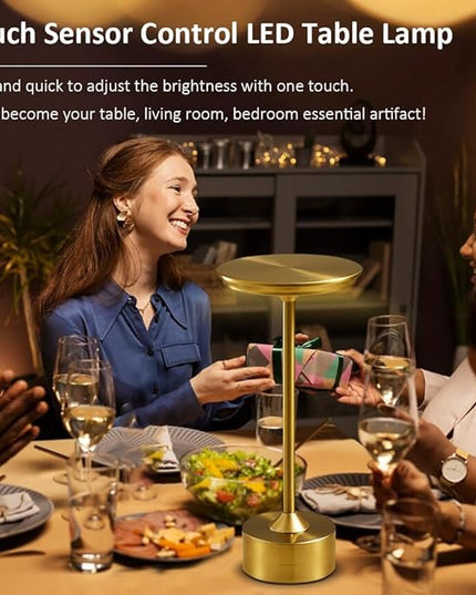 Cordless Metal Desk Lamp, Touch Sensor Control LED Table Lamp,3 Color Stepless Dimmable Battery Powered Lamp,Night Light for Kids Nursery,Bedroom/Desk/Cafe (Gold) - LeafyLoom