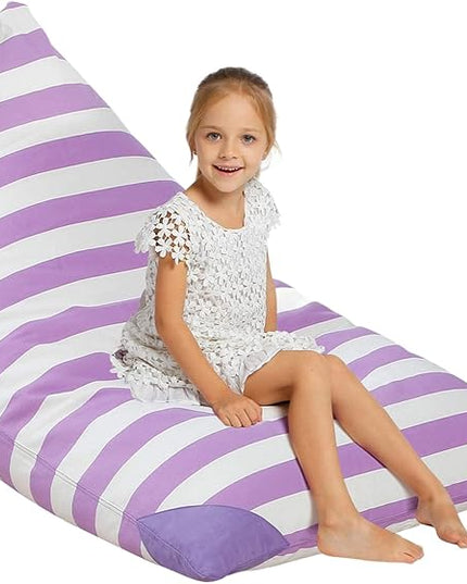 Aubliss Stuffed Animal Storage Bean Bag Chairs Cover, 50"x 35" Extra Large Bean Bags Chair for Kids & Adults, Beanbag Toy Storage for Boys Girls - Premium Cotton Canvas Purple Stripe - LeafyLoom