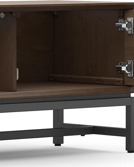 SIMPLIHOME Banting SOLID HARDWOOD Wide Modern Industrial Media Stand for TVs up to 80 inches for The Living Room and Entertainment Center, 72 inch, Walnut Brown - LeafyLoom