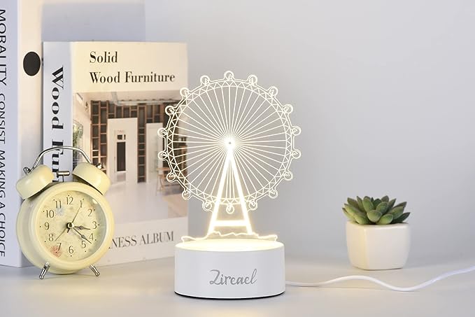 Ferris Wheel 3D Optical Illusion Night Light, Sky Wheel Themed Led Bedside Decor Romantic Present Birthday Gift for Kids Girls Teen Girls Couples - LeafyLoom