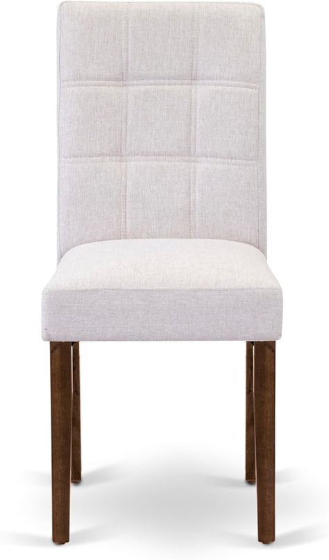East West Furniture ANAS3-AWA-08 3 Piece Kitchen Set Contain A Modern Table and 2 Mist Beige Linen Fabric Upholstered Dining Chairs, Antique Walnut, 36x36 Inch - LeafyLoom