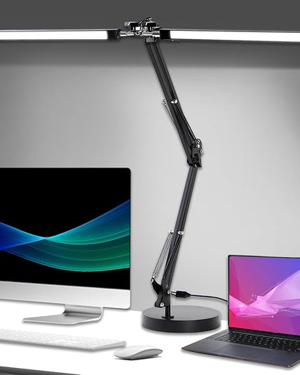 Double Swing Arm Bright LED Desk Light Adjustable Foldable Desk Lamp for Home Office, 3 Colors Lighting & Stepless Dimming Dimmable Table Desk Light for Work/Study/Craft - LeafyLoom