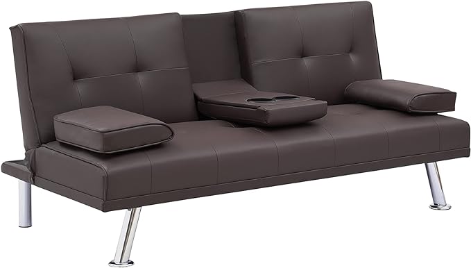 NicBex Sectional Couch Sofa with Double Folding Leather Sofa Bed Cloud Couch for Living Room Furniture Sets with Coffee Table, Modular Sofa for Living Room, Bedroom, Apartment,67" L, Brown - LeafyLoom