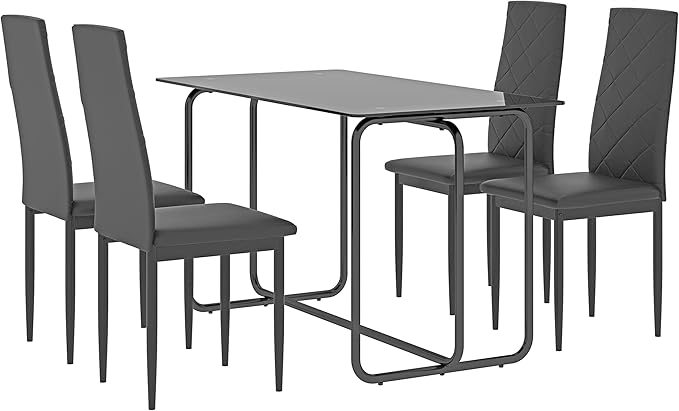 NicBex Small Kitchen Table Set for 4 Dining Room Set 5-Piece Rectangle Dining Table Set with Metal Frame, Tempered Glass Dining Table for Kitchen, Living Room, Black - LeafyLoom