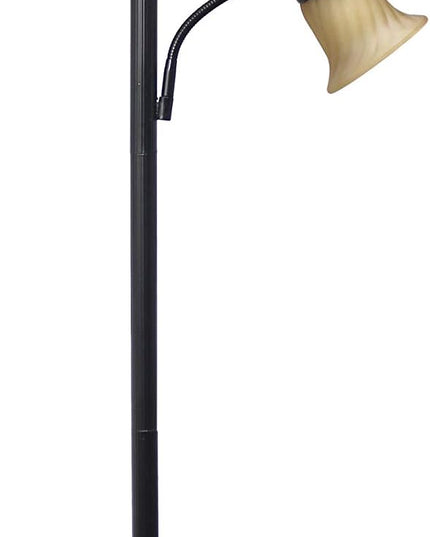 Elegant Designs LF2003-RBA 2 Light Mother Daughter Floor Lamp with Amber Marble Glass Shades, Restoration Bronze and Amber - LeafyLoom