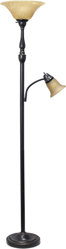 Elegant Designs LF2003-RBA 2 Light Mother Daughter Floor Lamp with Amber Marble Glass Shades, Restoration Bronze and Amber - LeafyLoom