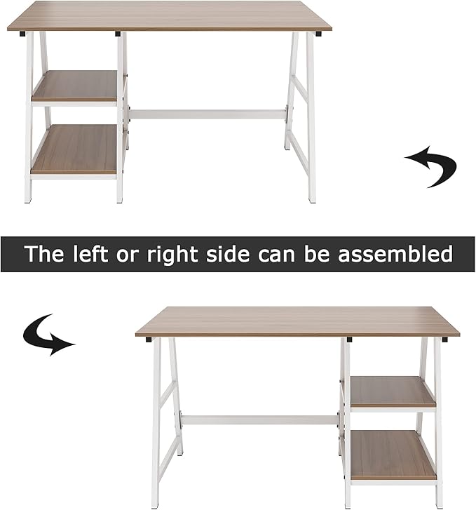 SogesHome Computer Desk 47inches Trestle Desk PC Desk with Shelf Office Desk Workstation for Home Office Use Writing Table, Oak, Tplus-120OK-SH - LeafyLoom