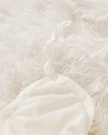 FOPPA Luxury Faux Fur Comforter Cover Set Ultra Soft Plush Bedding Sets 3 Pieces (1 Faux Fur Duvet Cover + 2 Faux Fur Pillow case) Zipper (White, Queen) - LeafyLoom