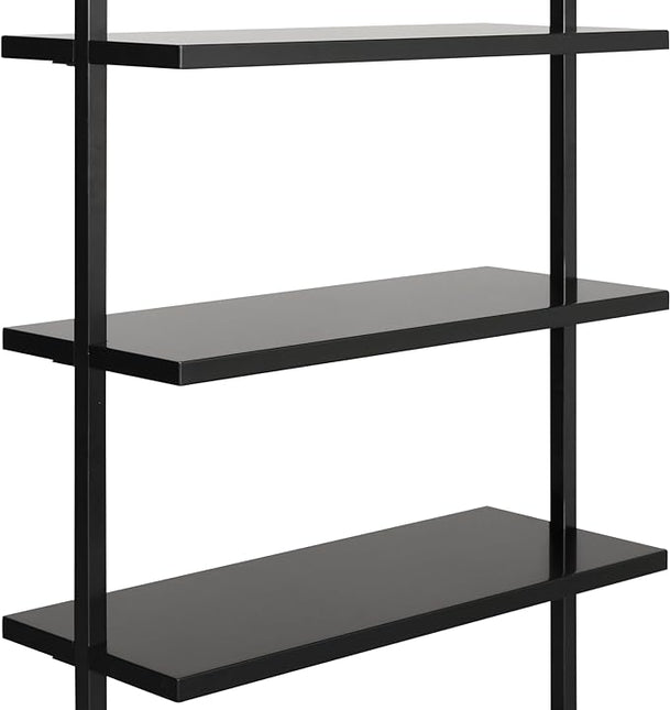 Nathan James Theo 6-Shelf Tall Bookcase, Wall Mount Bookshelf Wood Shelves and Metal Frame, Matte Black - LeafyLoom