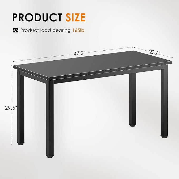 DlandHome 47 inches Medium Computer Desk, Composite Wood Board, Decent and Steady Home Office Desk/Workstation/Table, BS1-120BB Black Walnut and Black Legs, 1 Pack - LeafyLoom