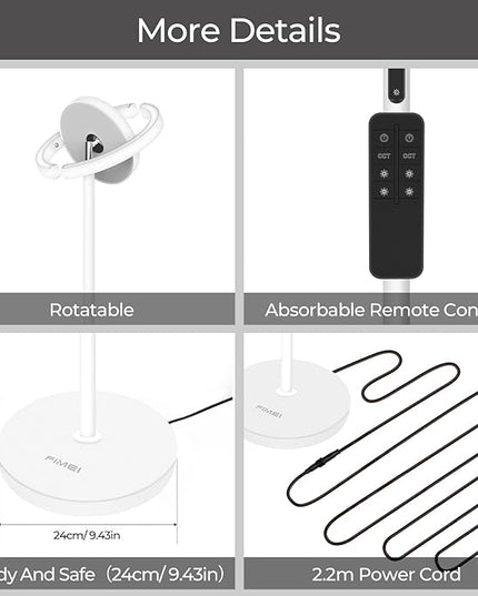 FIMEI Floor Lamp for Living Room, Saturn Ring Original Design, LED Bright Rotatable Modern Floor Lamp, Stepless Dimming and 3 Color Temperatures, Touch/Remote Control, for Bedroom Office, White - LeafyLoom