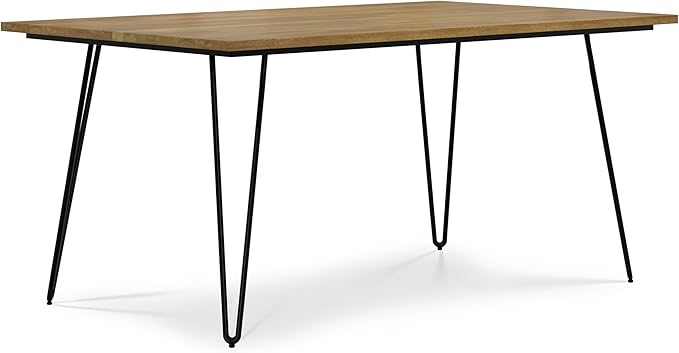 SIMPLIHOME Hunter SOLID MANGO WOOD and Metal Rectangle Industrial Table for The Dining Room, 66 inch, Light Brown - LeafyLoom