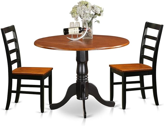 East West Furniture DLPF3-BCH-W Dublin 3 Piece Dinette Set for Small Spaces Contains a Round Table with Dropleaf and 2 Dining Chairs, 42x42 Inch, Black & Cherry - LeafyLoom