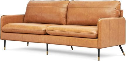 67" Genuine Leather Sofa, Top-Grain 2 Seater Loveseat Couch, Mid-Century Modern Upholstered Sofa for Living Room Bedroom Apartment Office, Cognac Tan - LeafyLoom