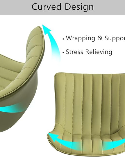 YOUNIKE Armless Office Chair Swivel Desk Chair with Wheels Upholstered Leather Task Computer Chair Adjustable Modern Rolling Gaming Chair Avocado Green Vanity Chair - LeafyLoom