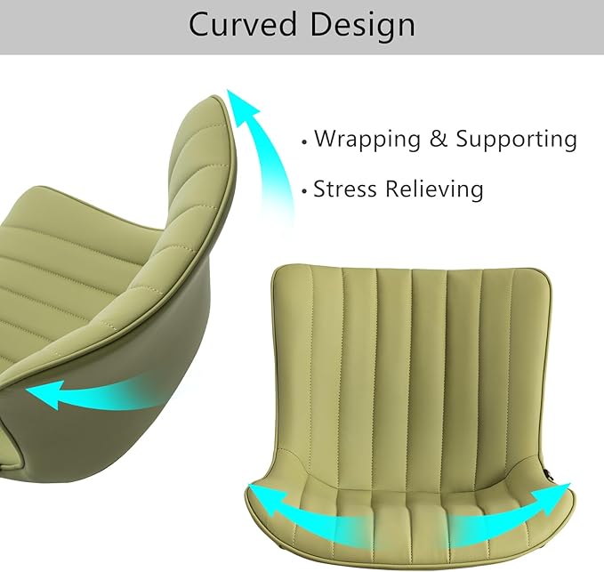 YOUNIKE Armless Office Chair Swivel Desk Chair with Wheels Upholstered Leather Task Computer Chair Adjustable Modern Rolling Gaming Chair Avocado Green Vanity Chair - LeafyLoom
