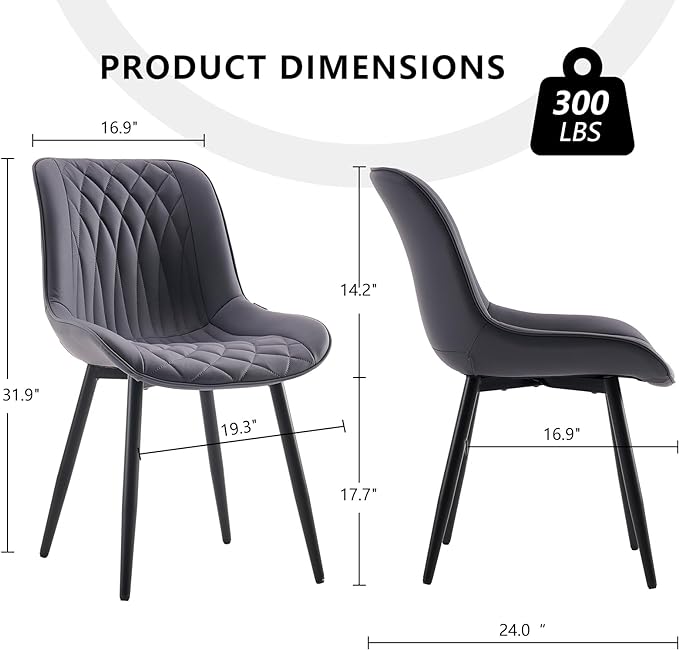 YOUNIKE Dining Chairs set of 2 with High Backs Mid Century Modern Kitchen & Dining Room Chairs PU Faux Leather Upholstered sillas de comedor Comfortable Padded Accent Chair with Metal Legs Dusty Blue - LeafyLoom