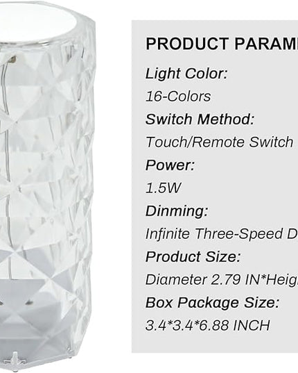 Rose Touch Lamp RGB Night Light, USB Rechargeable Touch Remote Control Crystal Light for Bedroom Living Room Home Decor Colorful Decorative Lights - LeafyLoom