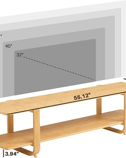 HollyHOME Bamboo TV Stand with Storage for TVs up to 65'', Modern Entertainment Center with 2 Open Shelf, Accent TV Media Console Table for Living Room, Bedroom, 55"(L), Burlywood - LeafyLoom