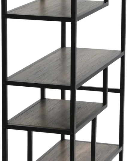 Household Essentials Jamestown Tall 6 Shelf Open Storage Bookshelf Ashwood Rustic Wood Grain and Black Metal - LeafyLoom