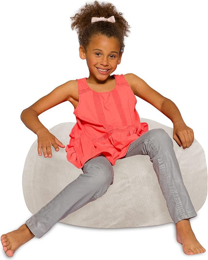 Posh Creations Bean Bag Chair for Kids, Teens, and Adults Includes Removable and Machine Washable Cover, Soft Faux Rabbit Fur - Cream, 27in - Medium - LeafyLoom