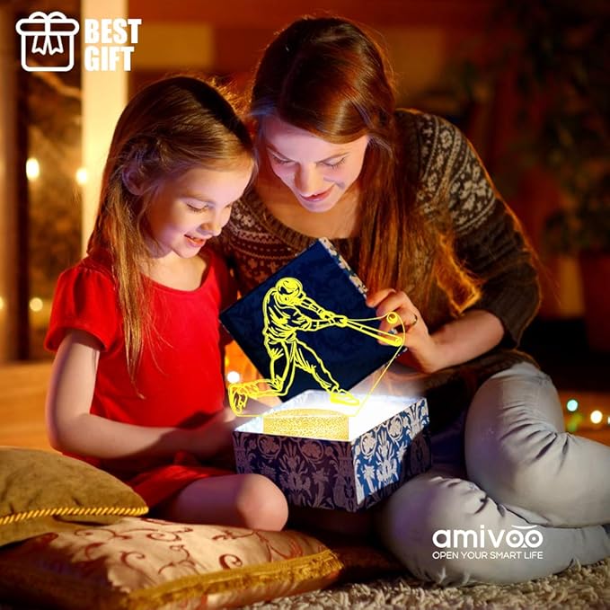 Baseball Night Light for Kids, 16 Colors Changing Baseball Sport Gifts Dimmable Bedside Lamp with Remote Control, Xmas Birthday Gifts for Kids Baseball Fans (Baseball Hitter) - LeafyLoom