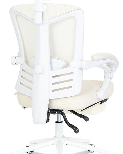 Vonesse Ergonomic Office Chair with Footrest Computer Mesh Office Chair with Footrest Big and Tall Office Chair High Back Comfy Home Office Chair for Heavy People Desk Chair Beige/Cream - LeafyLoom