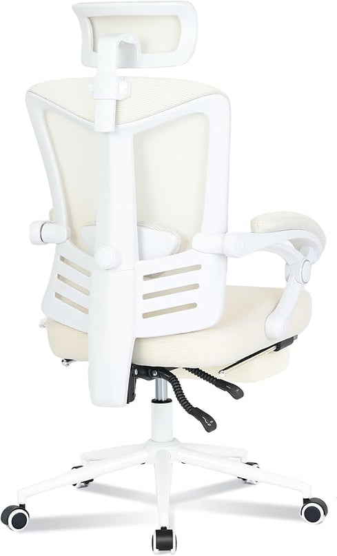 Vonesse Ergonomic Office Chair with Footrest Computer Mesh Office Chair with Footrest Big and Tall Office Chair High Back Comfy Home Office Chair for Heavy People Desk Chair Beige/Cream - LeafyLoom