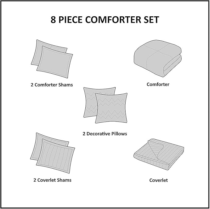 Madison Park Marina Comforter Quilt Combo Set - Modern Luxury Design, All Season Down Alternative Bedding, Matching Shams, Decorative Pillows, King/Cal King(104"x92"), Yellow 8 Piece - LeafyLoom