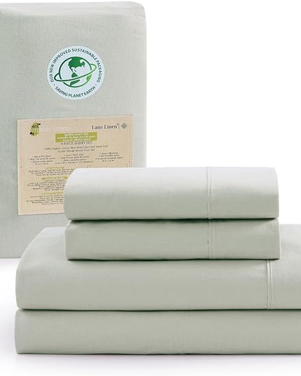 LANE LINEN 100% Organic Cotton Twin Sheets, 3Pc Twin Size Sheets, Breathable Twin Size Sheets for Boys, Luxury Hotel Sheets, 15" Deep Twin Size Fitted Sheet, Percale Weave - Mineral - LeafyLoom