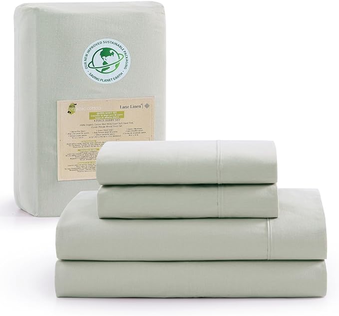 LANE LINEN 100% Organic Cotton Twin Sheets, 3Pc Twin Size Sheets, Breathable Twin Size Sheets for Boys, Luxury Hotel Sheets, 15" Deep Twin Size Fitted Sheet, Percale Weave - Mineral - LeafyLoom