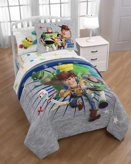 Jay Franco Disney Pixar Story 4 All The Twin/Full Comforter & Sham Set - Super Soft Kids Reversible Bedding Features Woody & Buzz Lightyear - Fade Resistant Microfiber(Official Disney Pixar Product) - LeafyLoom