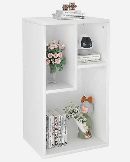 VECELO Small White Bookshelf, 3 Cube Shelf, Fits Tallest Hardcovers, Horizontal Available, Modern Storage Organzier for small spaces, kids, Pearl White - LeafyLoom